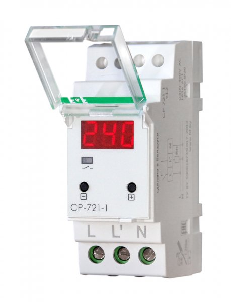 Реле напряжения модульное Евроавтоматика CP-721-1 100-450 В 63 А тип AC 1P+N